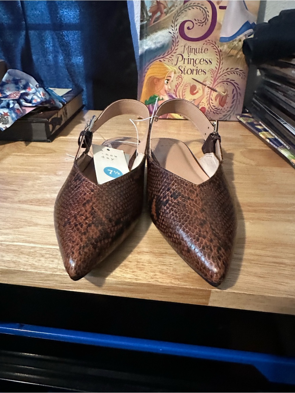 a new day Brown Snake-Print Pointed Shoes